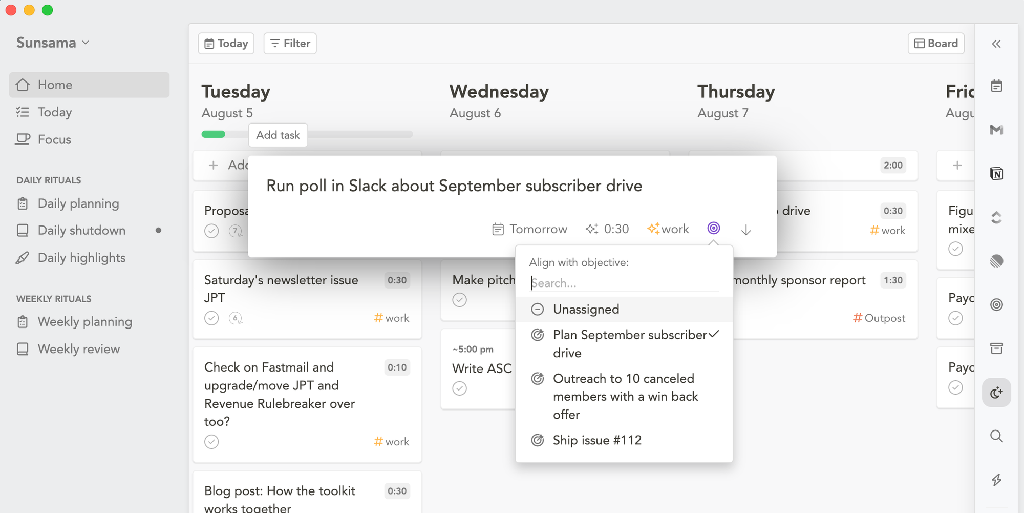 Task view in Sunsama