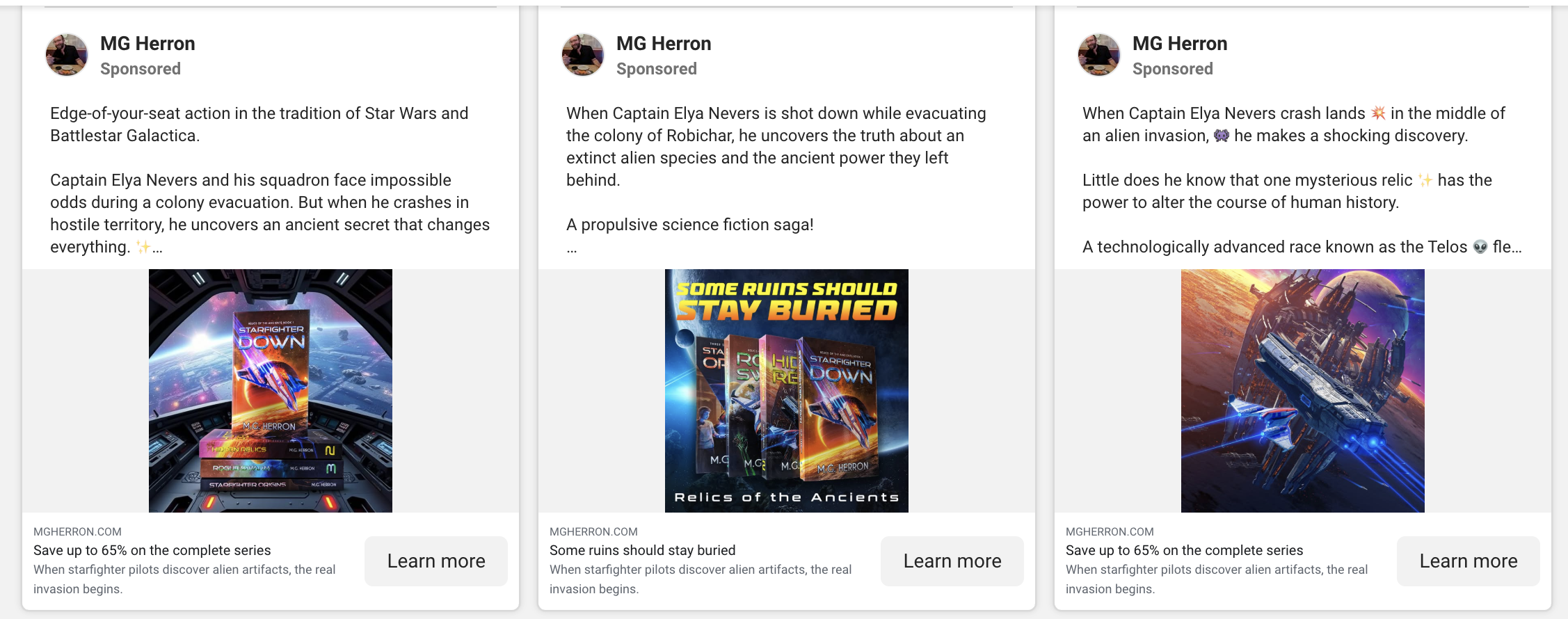 A few of Matt's Meta ads. He tests them continuously.