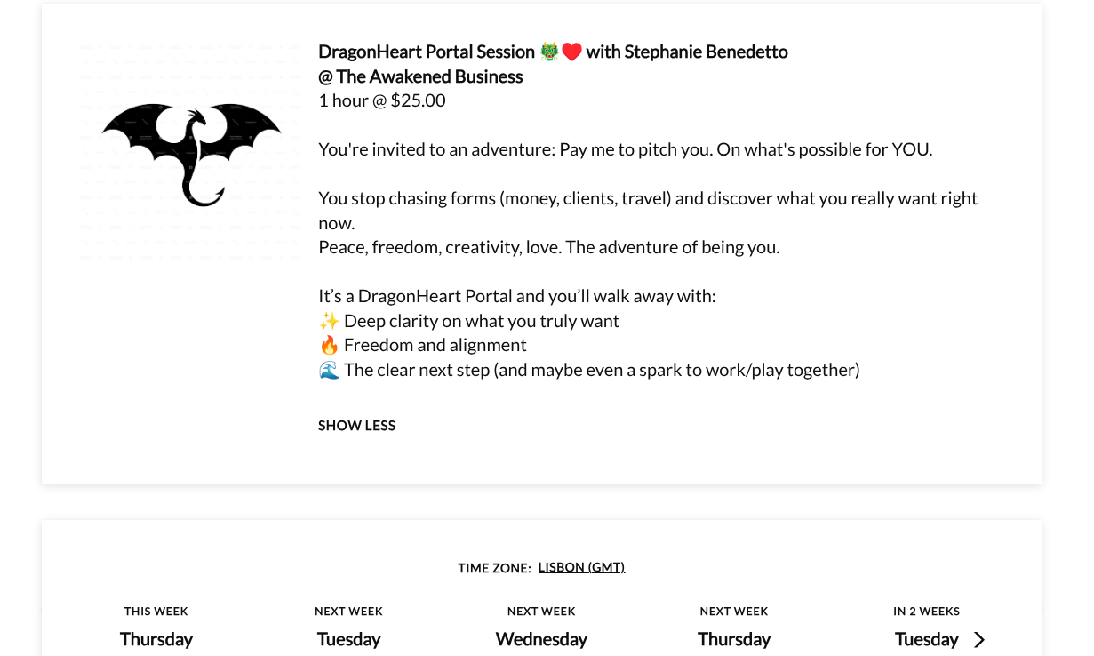 Steph's Acuity page with the offer