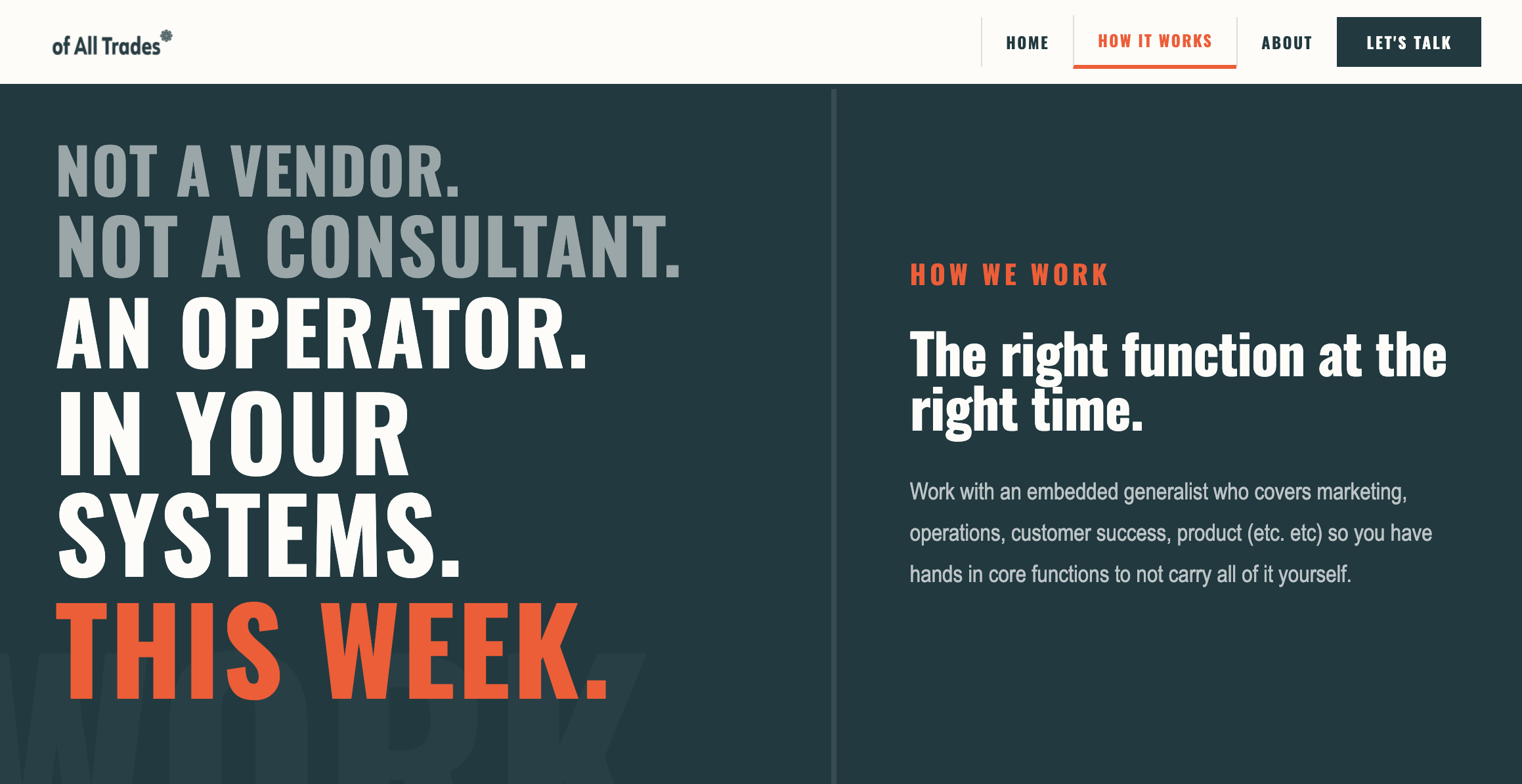 of All Trades' website framing what they do