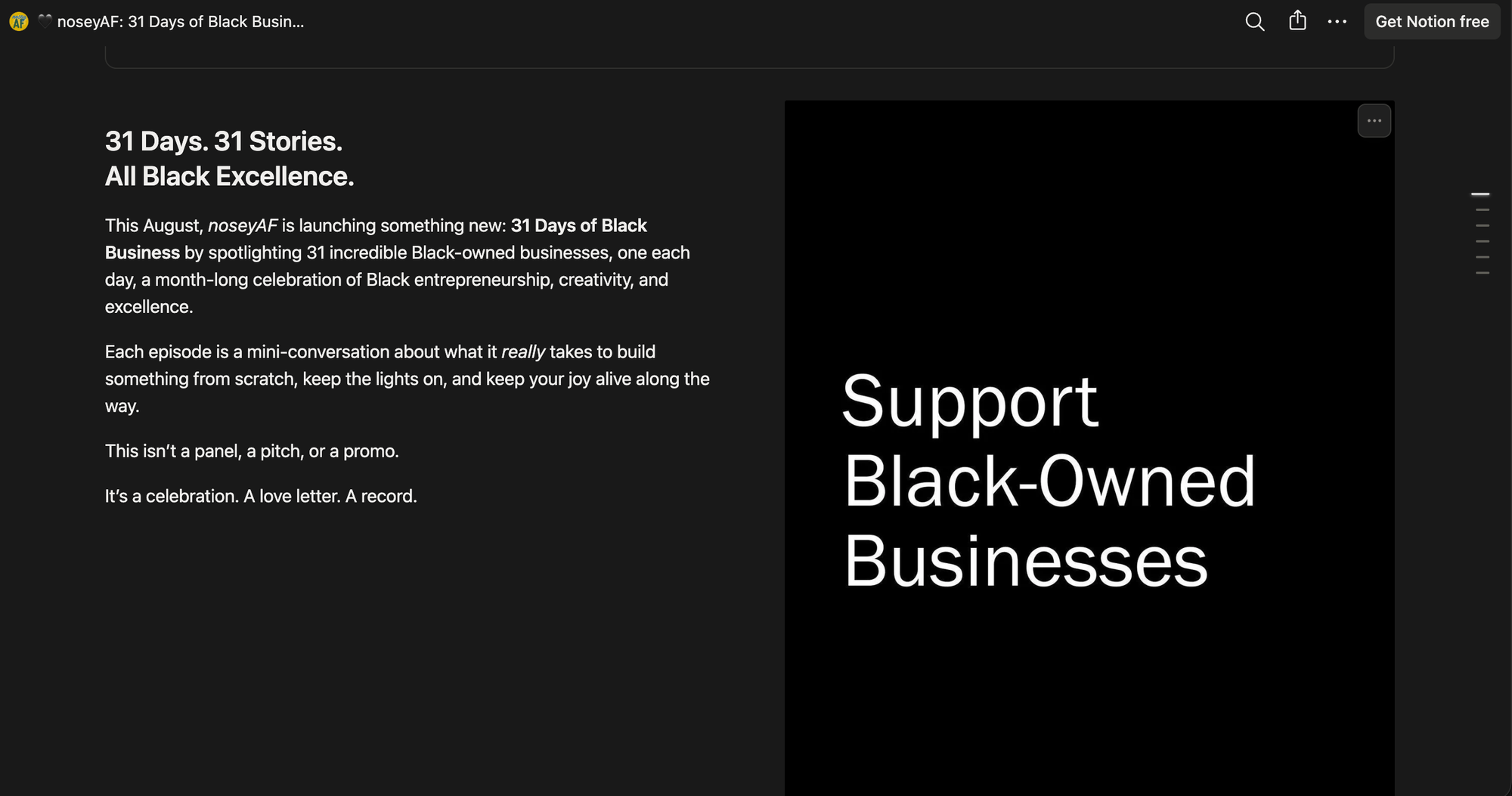 The project website for 31 Days of Black Business