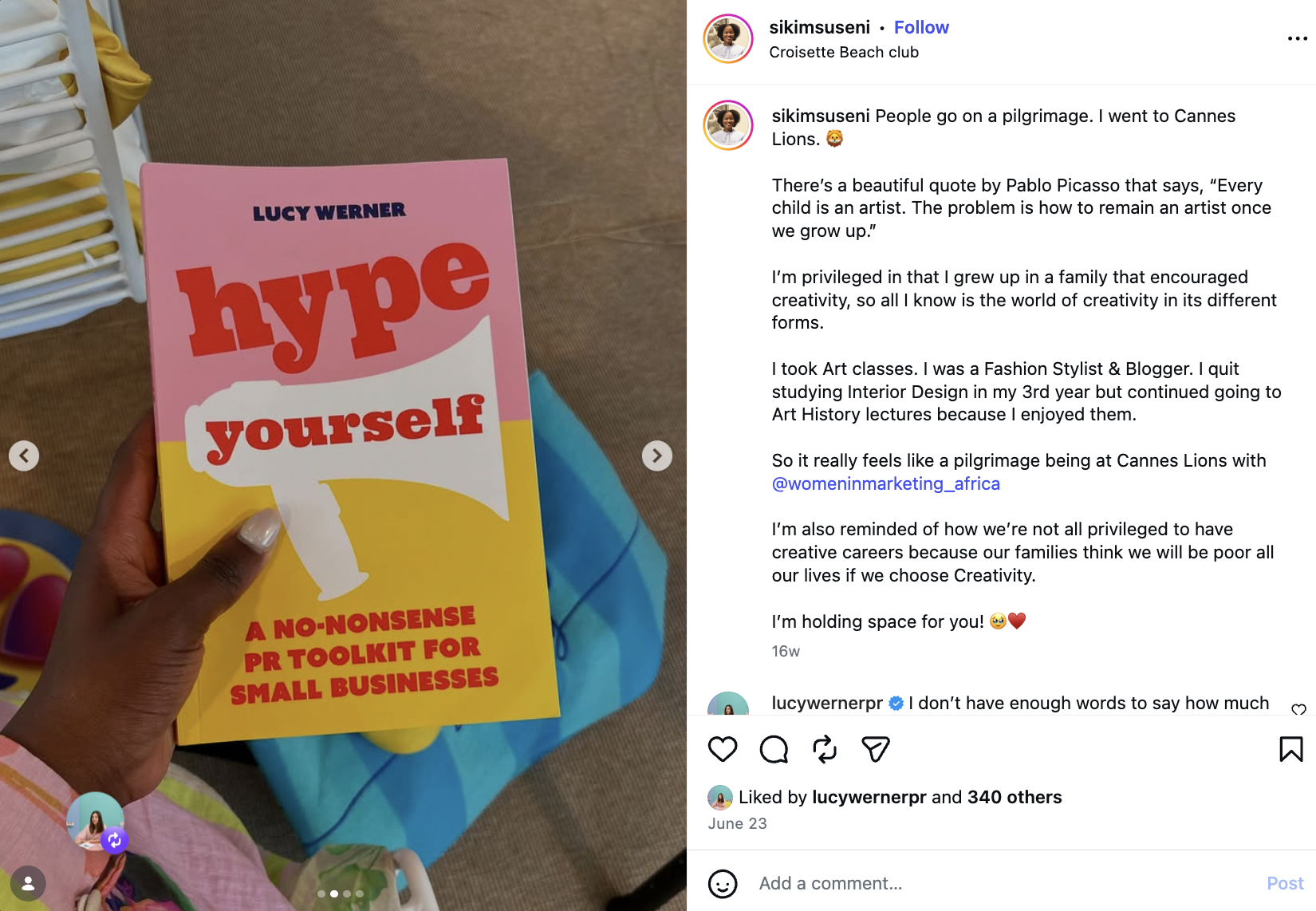 Siki Msuseni finding Lucy's book at Cannes Lions