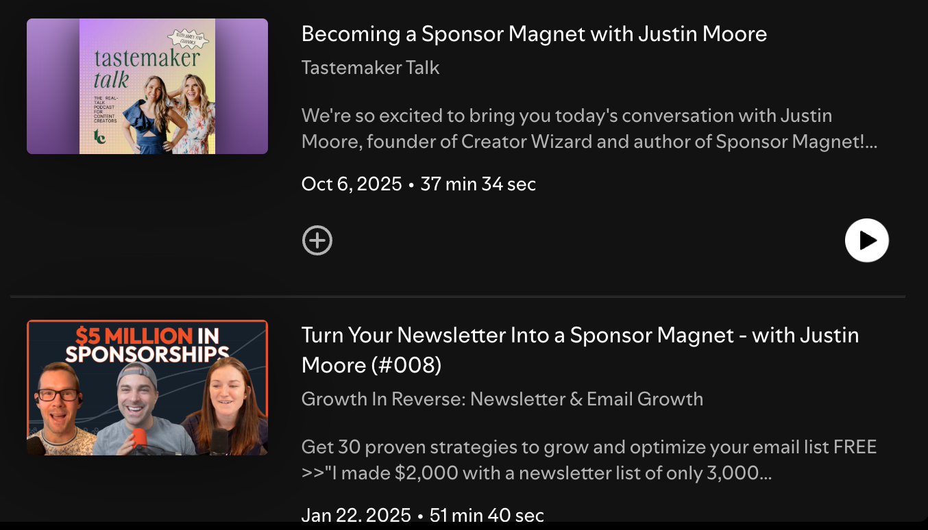 Justin's guest appearances on podcasts